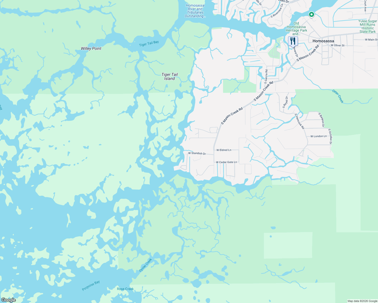 map of restaurants, bars, coffee shops, grocery stores, and more near 12345 West Standish Drive in Homosassa