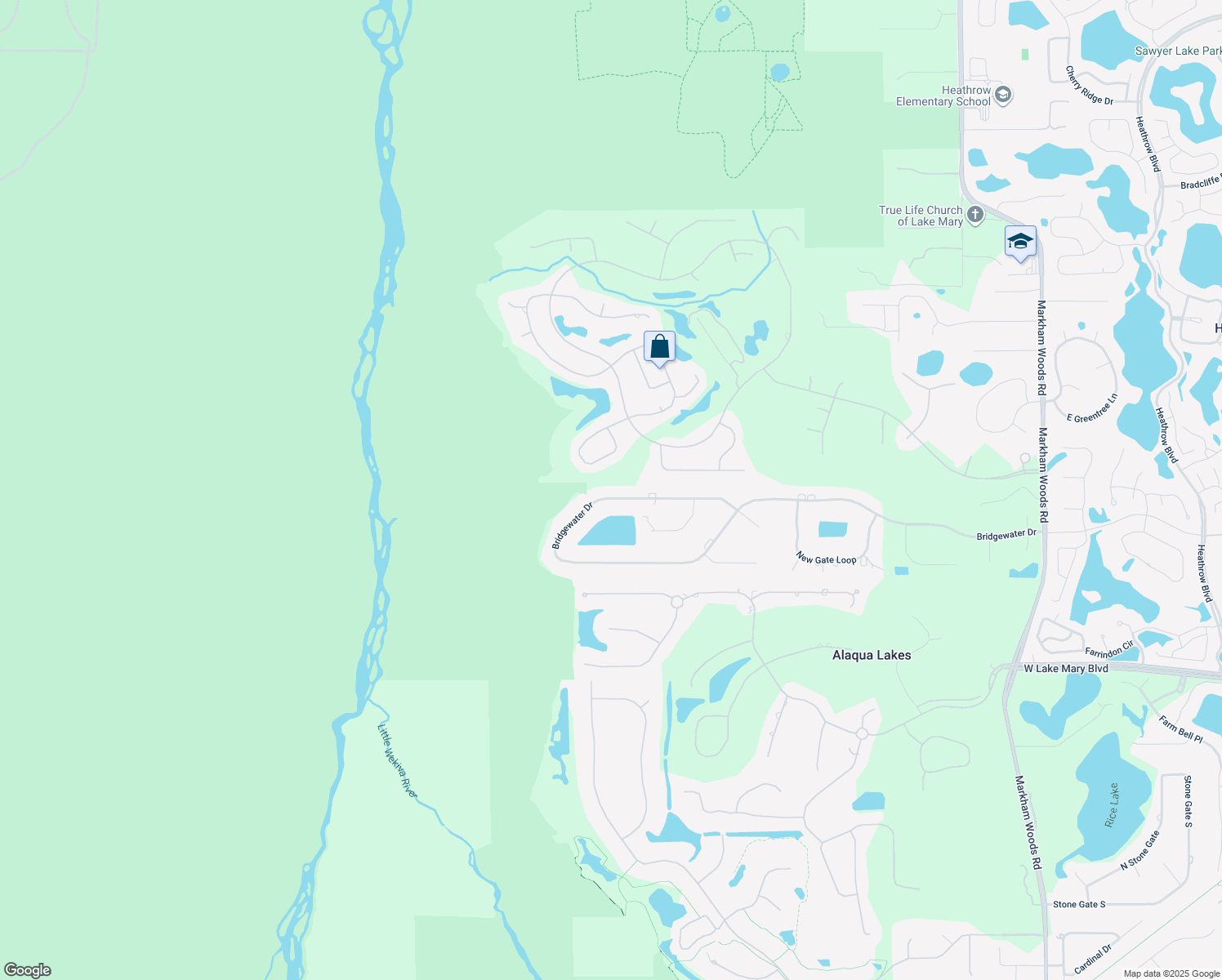 map of restaurants, bars, coffee shops, grocery stores, and more near 1947 Bridgewater Drive in Lake Mary
