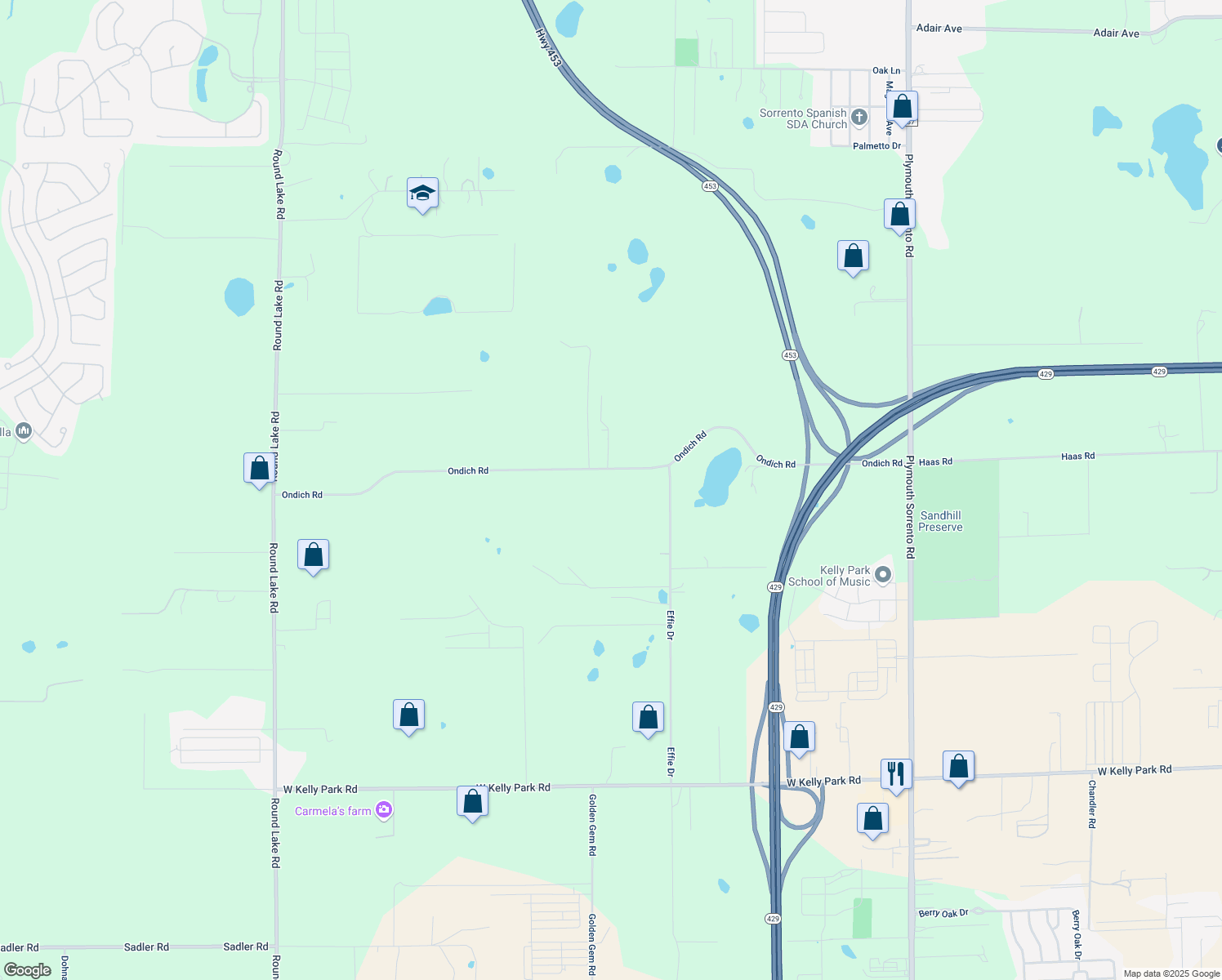 map of restaurants, bars, coffee shops, grocery stores, and more near 3870 Ondich Road in Apopka