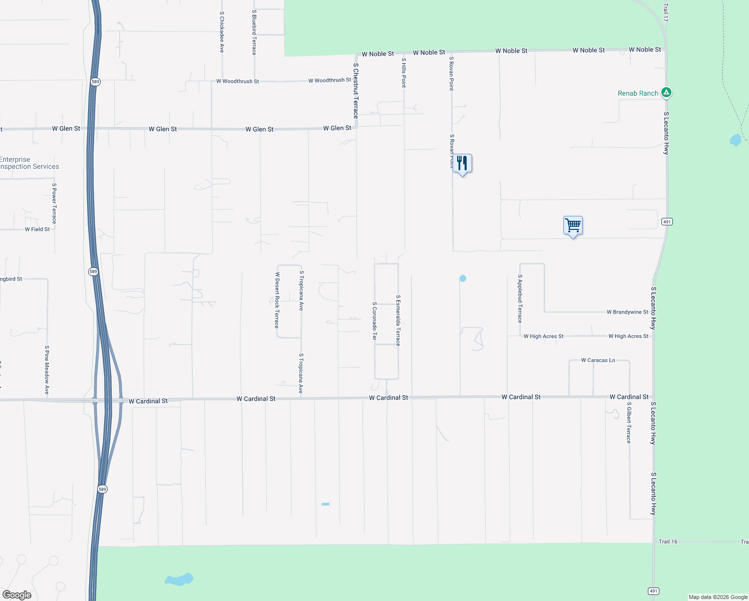 map of restaurants, bars, coffee shops, grocery stores, and more near 6250 South Coronado Drive in Lecanto