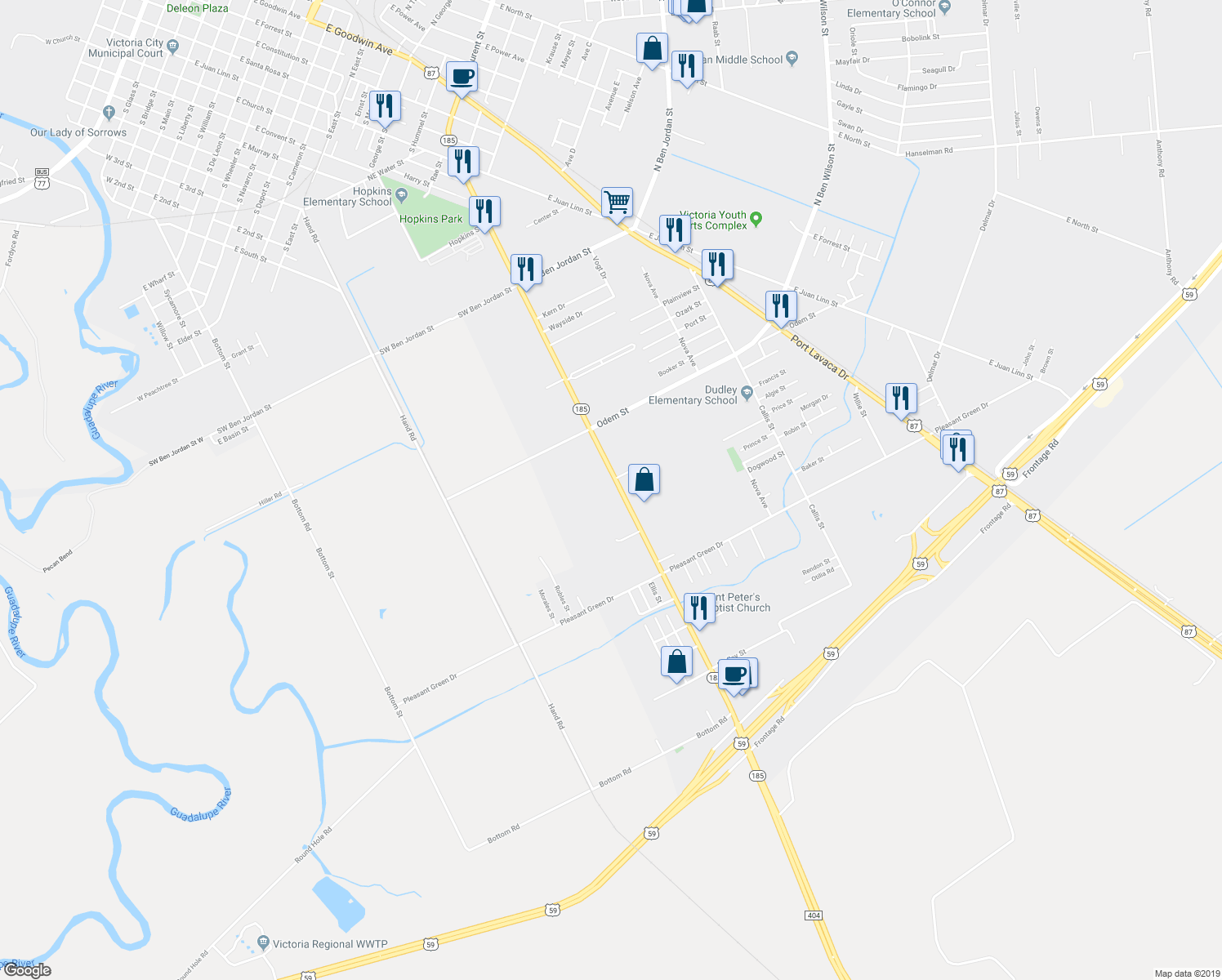 map of restaurants, bars, coffee shops, grocery stores, and more near 2003 South Laurent Street in Victoria