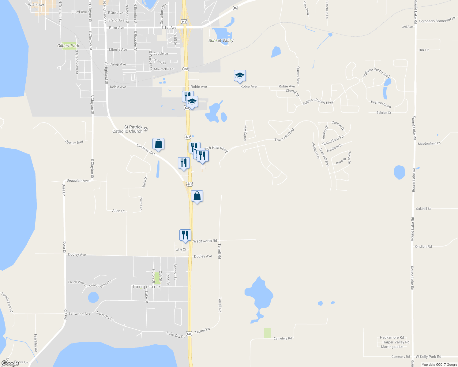 map of restaurants, bars, coffee shops, grocery stores, and more near 6415 Terrell Road in Orange County