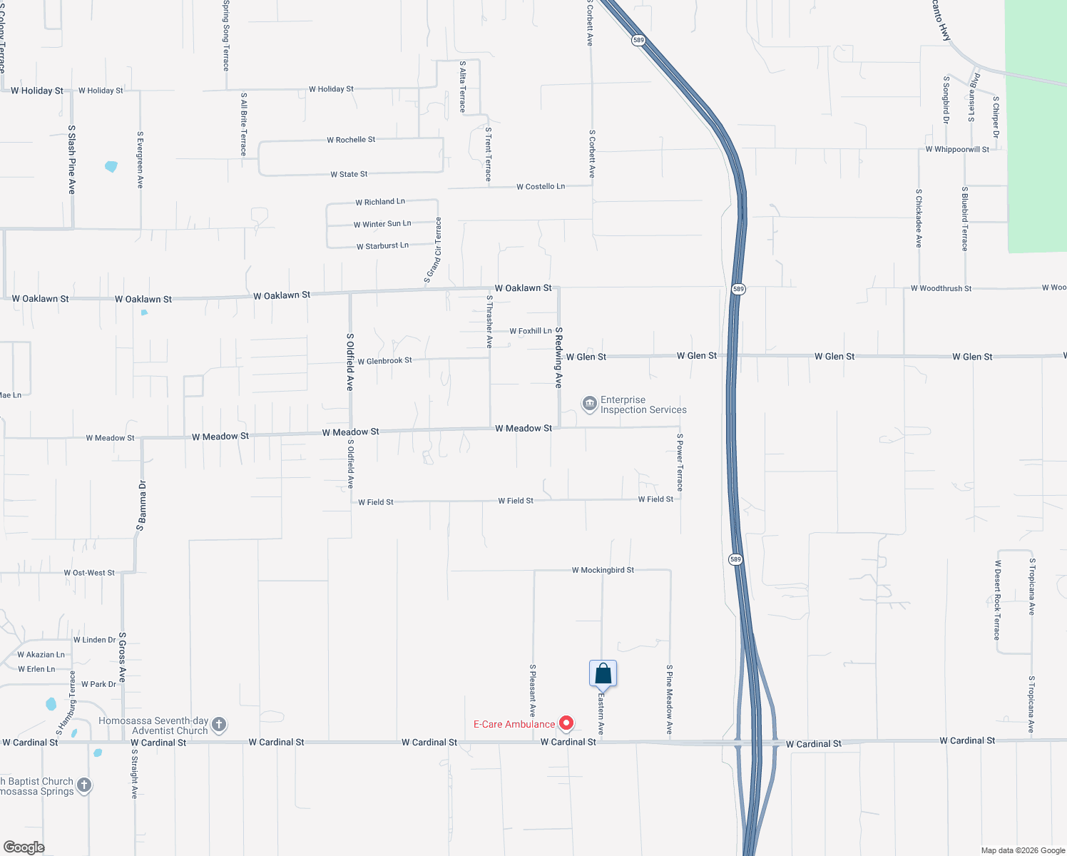map of restaurants, bars, coffee shops, grocery stores, and more near 4721 West Meadow Street in Homosassa