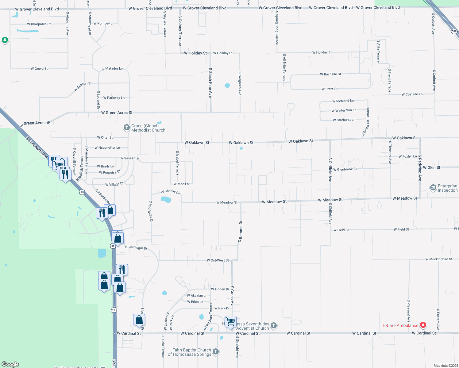 map of restaurants, bars, coffee shops, grocery stores, and more near 5488 South Alice Point in Homosassa