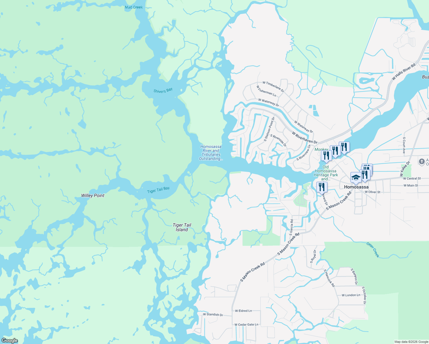 map of restaurants, bars, coffee shops, grocery stores, and more near 12198 Lemon Island in Homosassa