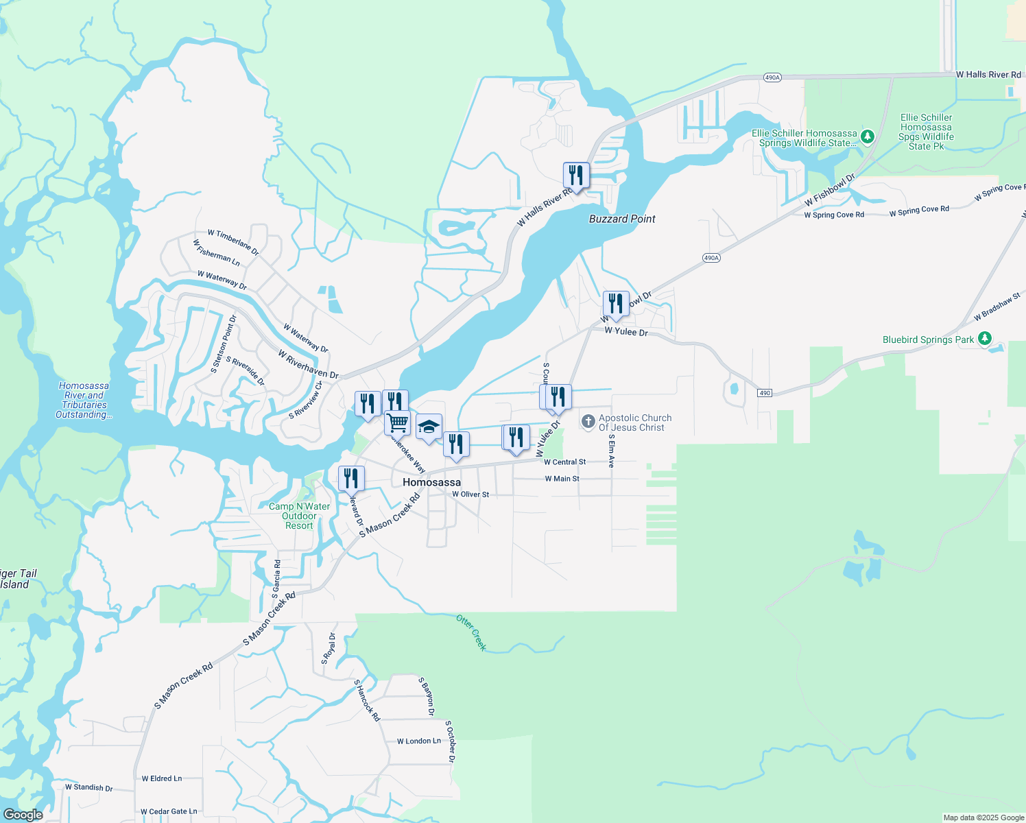 map of restaurants, bars, coffee shops, grocery stores, and more near 10862 West New York Street in Homosassa