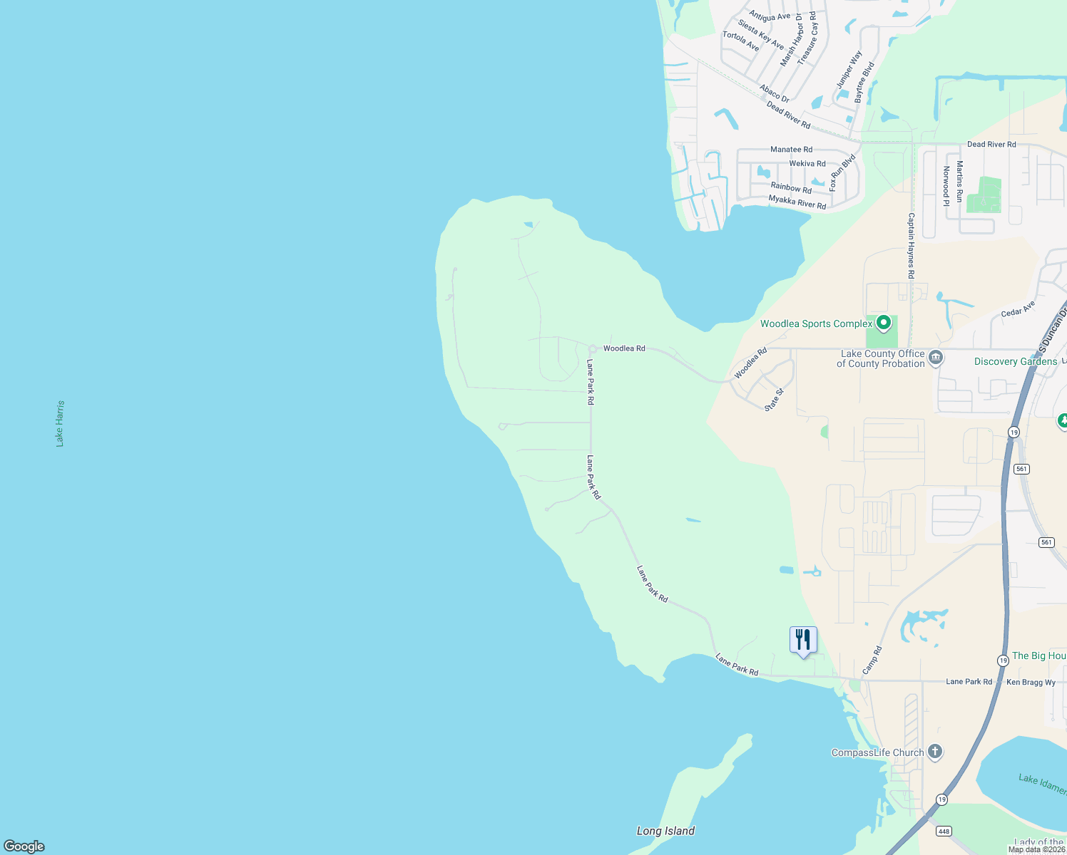 map of restaurants, bars, coffee shops, grocery stores, and more near 11072 Lane Park Road in Tavares