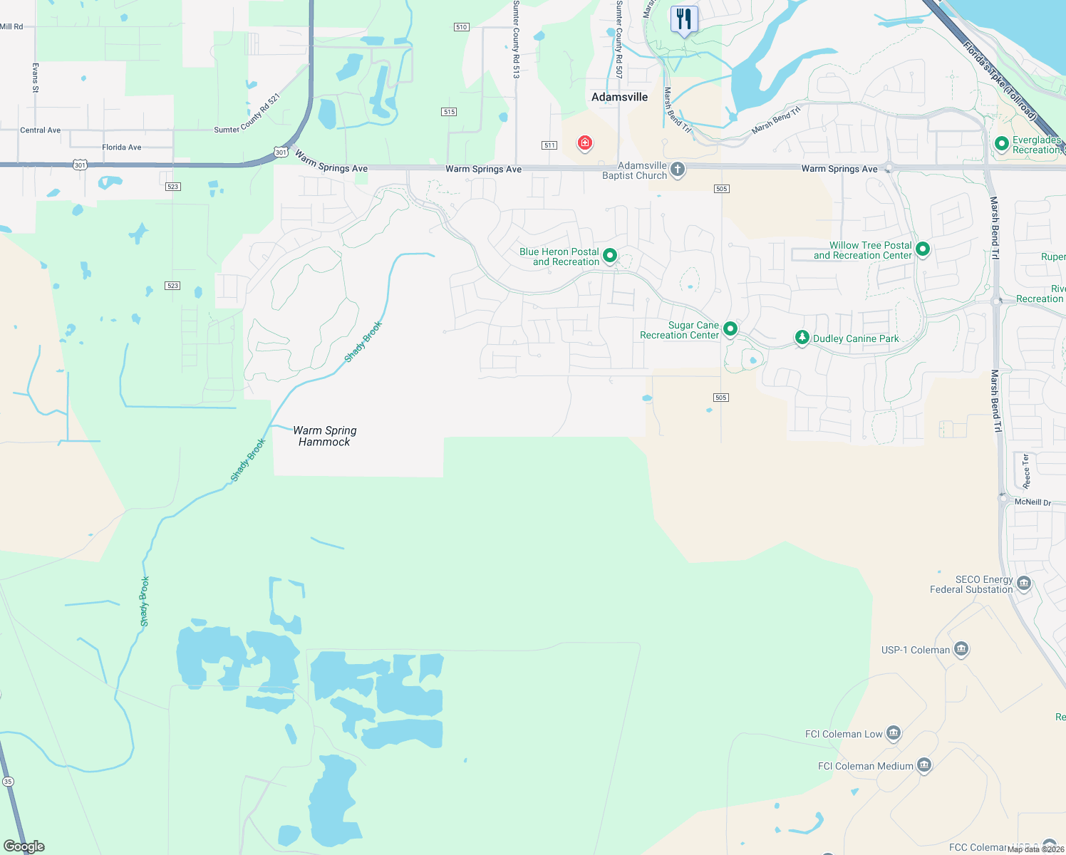 map of restaurants, bars, coffee shops, grocery stores, and more near 4395 Northeast 23rd Avenue in Wildwood