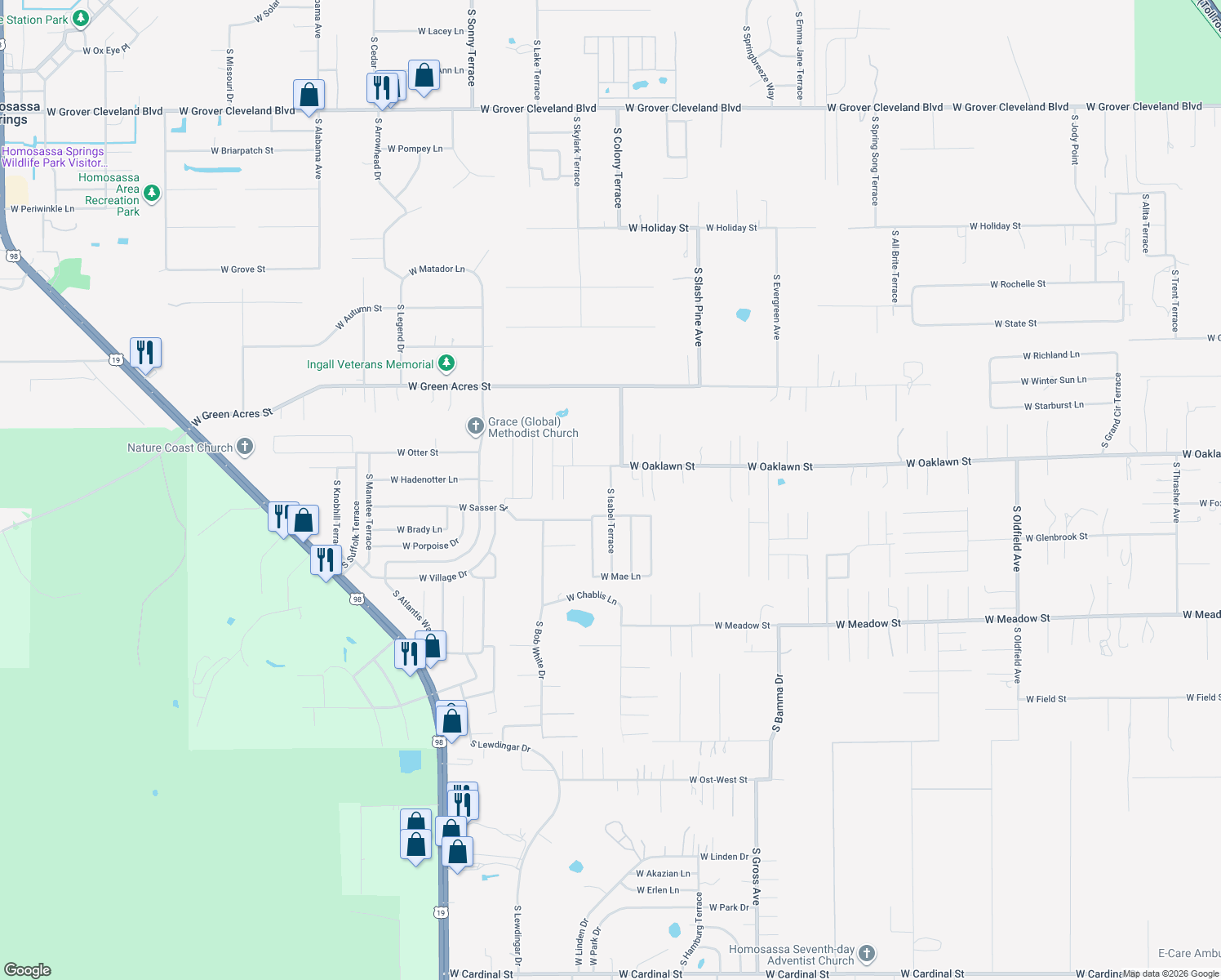map of restaurants, bars, coffee shops, grocery stores, and more near 5187 South Isabel Terrace in Homosassa