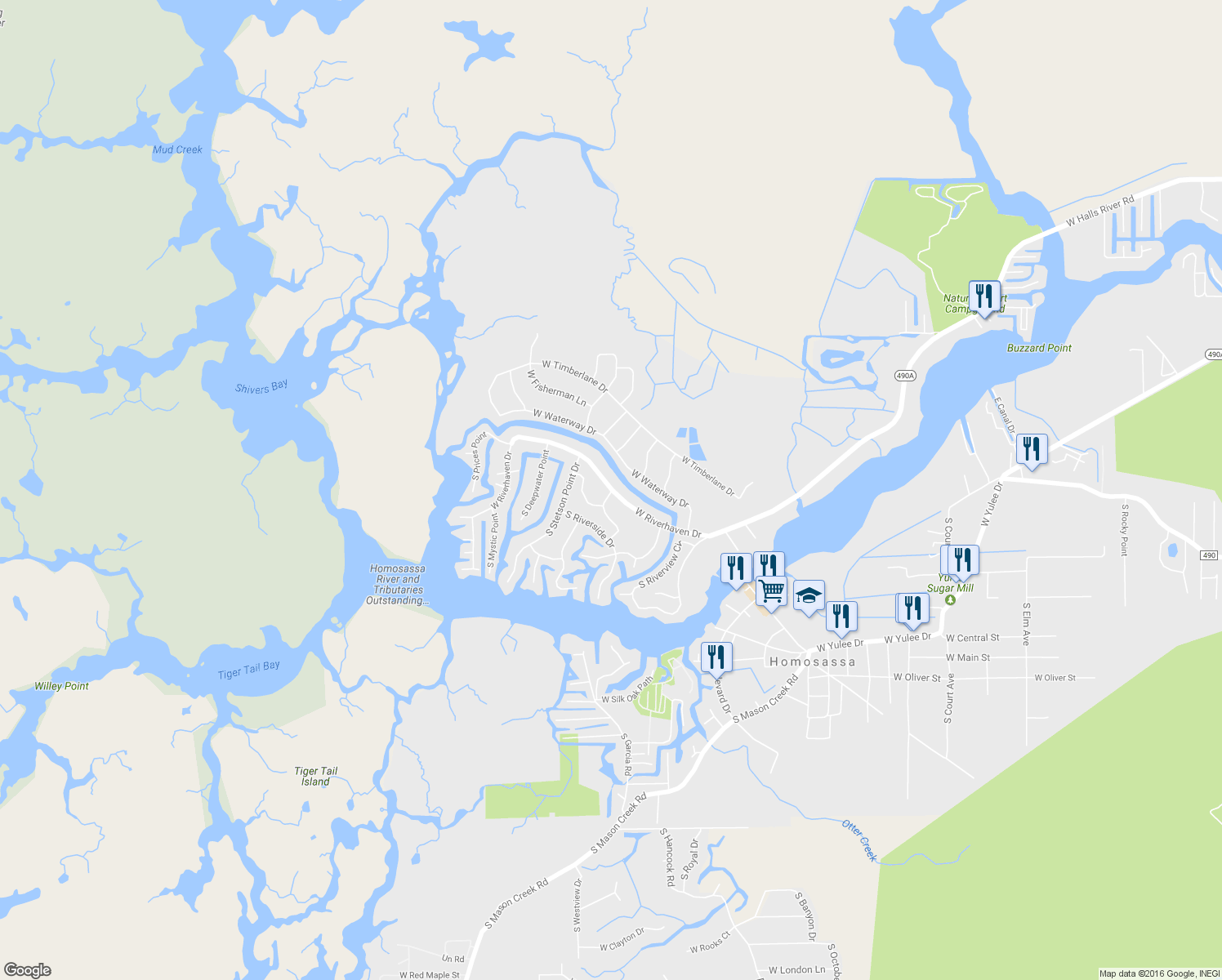 map of restaurants, bars, coffee shops, grocery stores, and more near 11583 West Riverhaven Drive in Homosassa