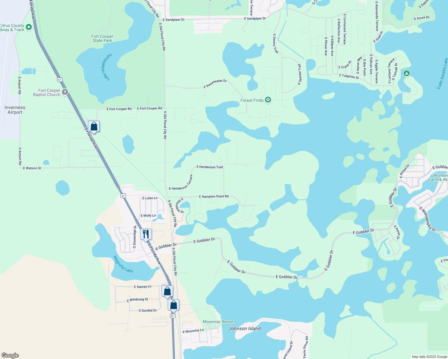 map of restaurants, bars, coffee shops, grocery stores, and more near 4899 South Mahogany Terrace in Inverness