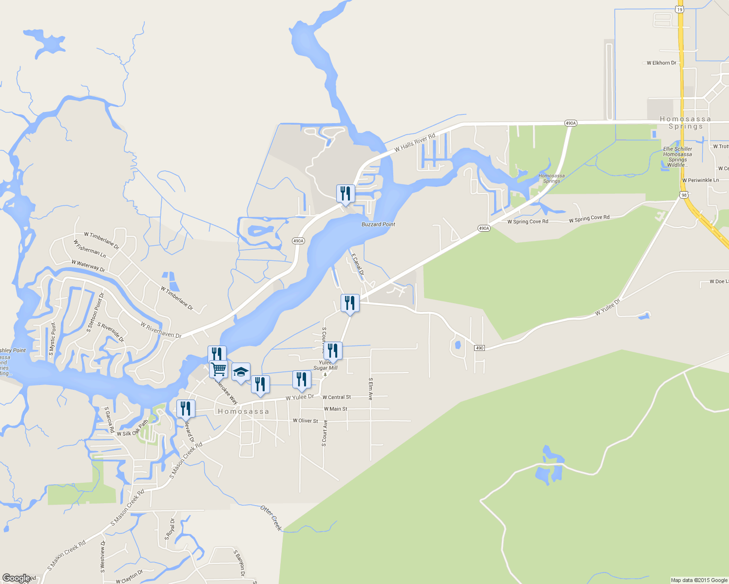 map of restaurants, bars, coffee shops, grocery stores, and more near 4865 South Tromp Loop in Homosassa