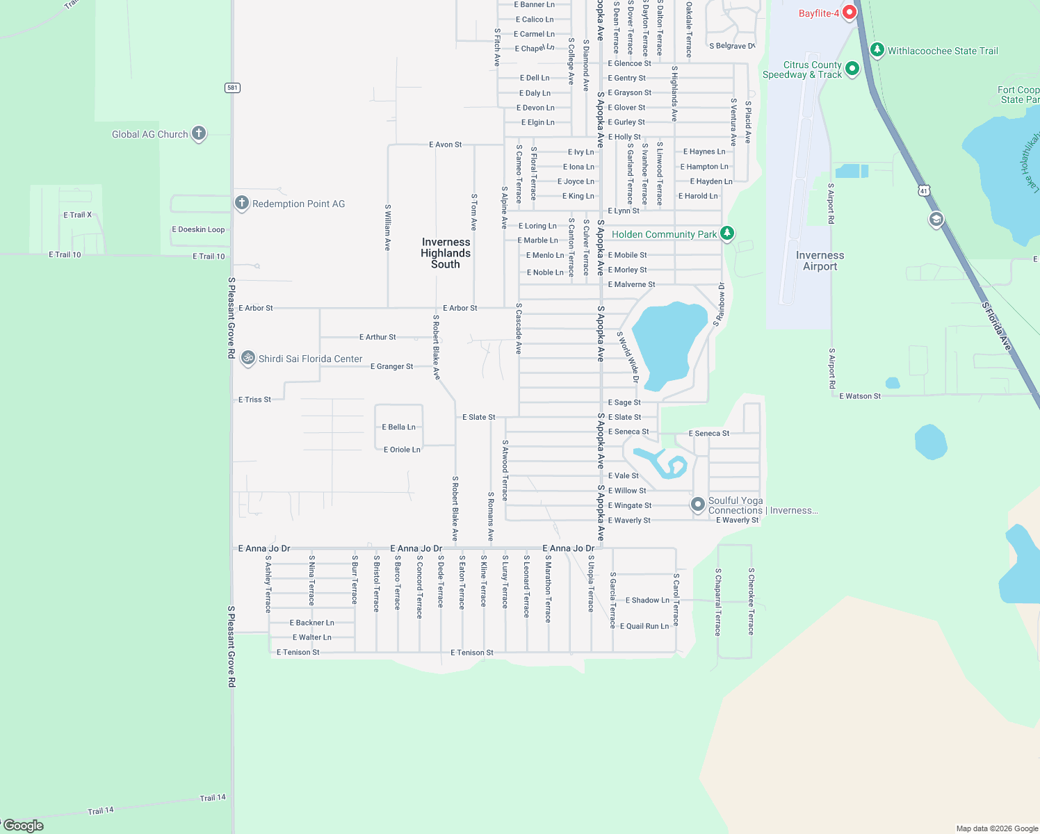 map of restaurants, bars, coffee shops, grocery stores, and more near 6001 East Slate Street in Inverness
