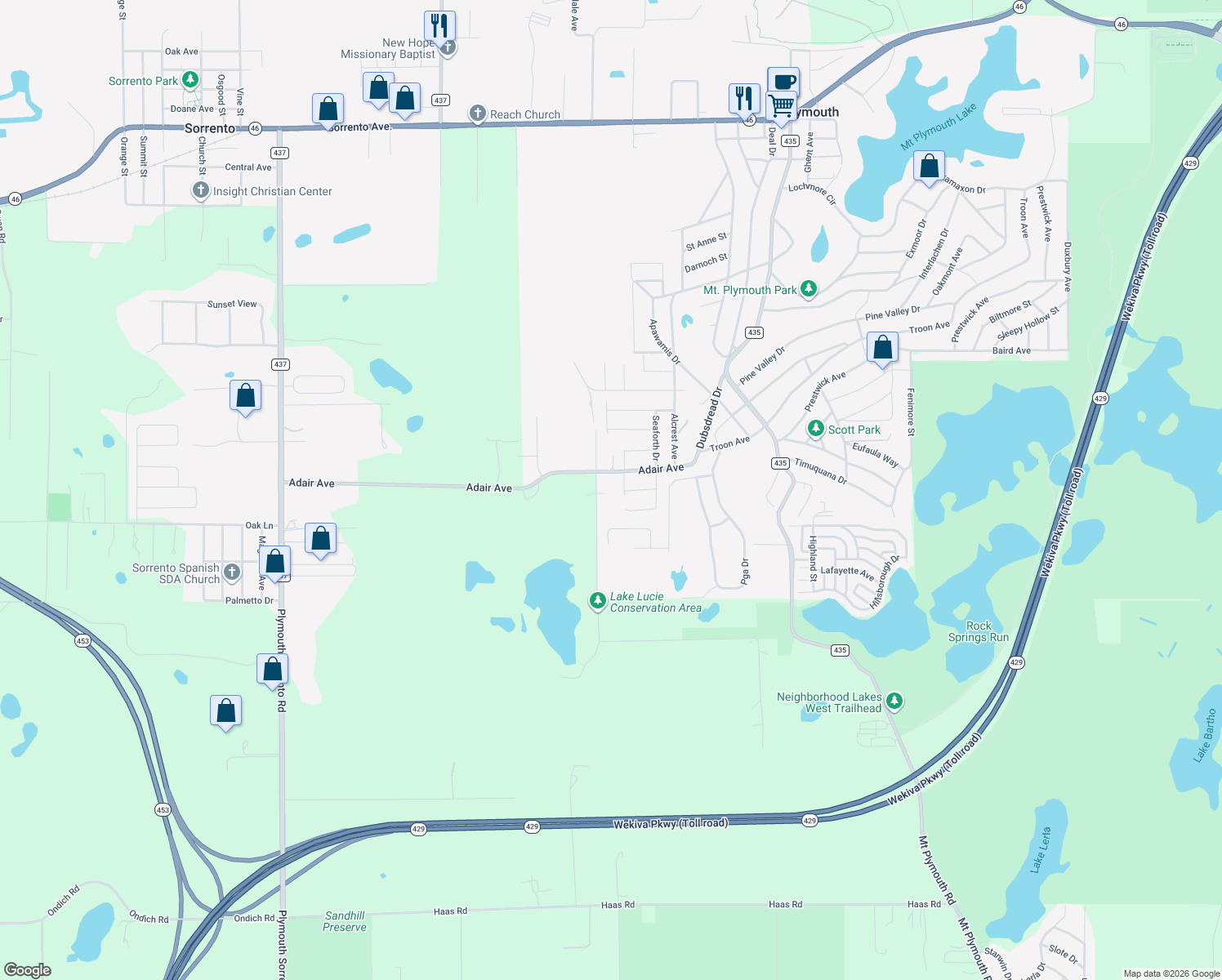 map of restaurants, bars, coffee shops, grocery stores, and more near 30248 Rainey Road in Sorrento