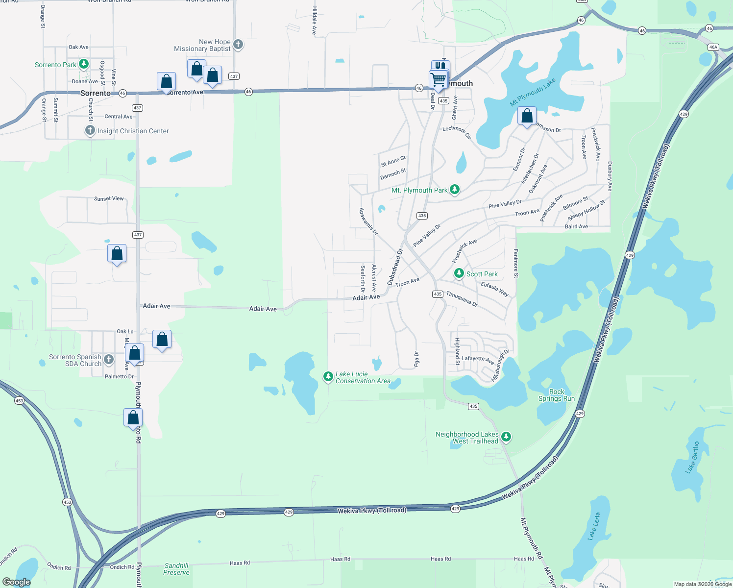 map of restaurants, bars, coffee shops, grocery stores, and more near 25205 Adair Avenue in Sorrento