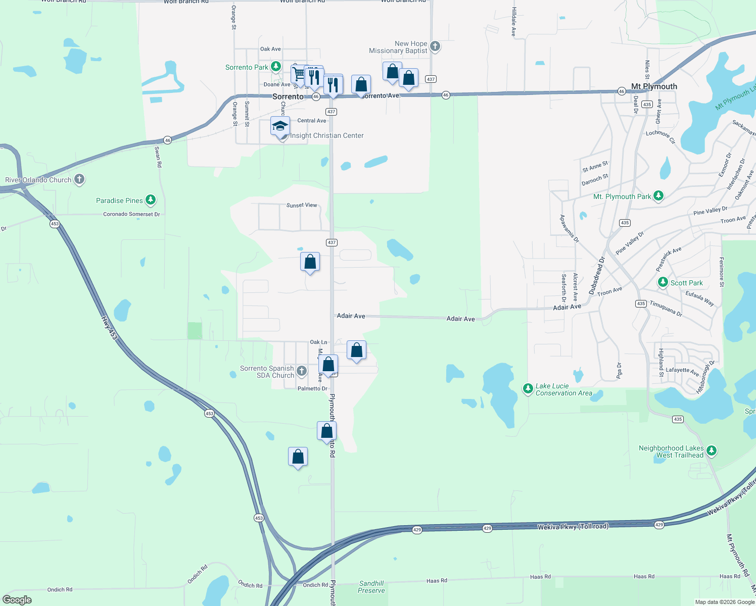 map of restaurants, bars, coffee shops, grocery stores, and more near 24217 Adair Avenue in Sorrento