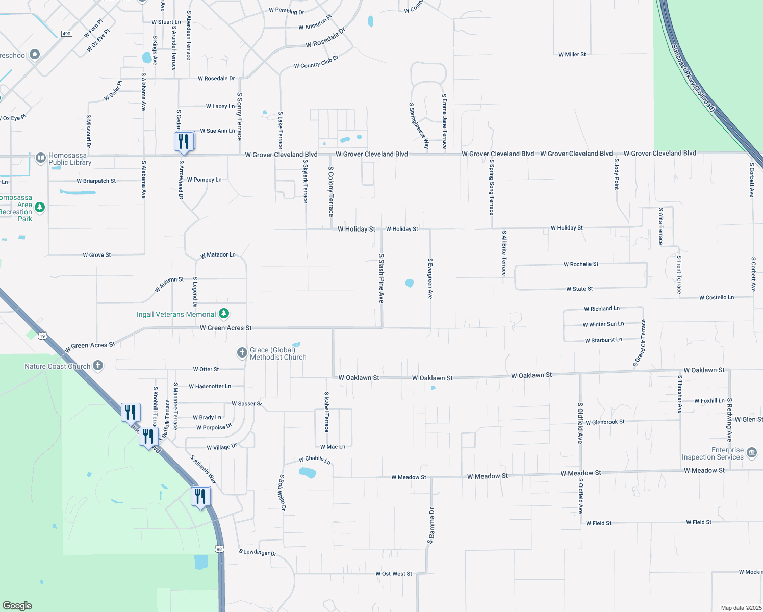 map of restaurants, bars, coffee shops, grocery stores, and more near 4750 South Slash Pine Avenue in Homosassa