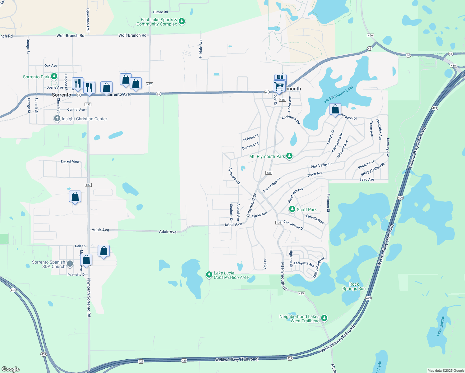 map of restaurants, bars, coffee shops, grocery stores, and more near 25201 Par Avenue in Sorrento