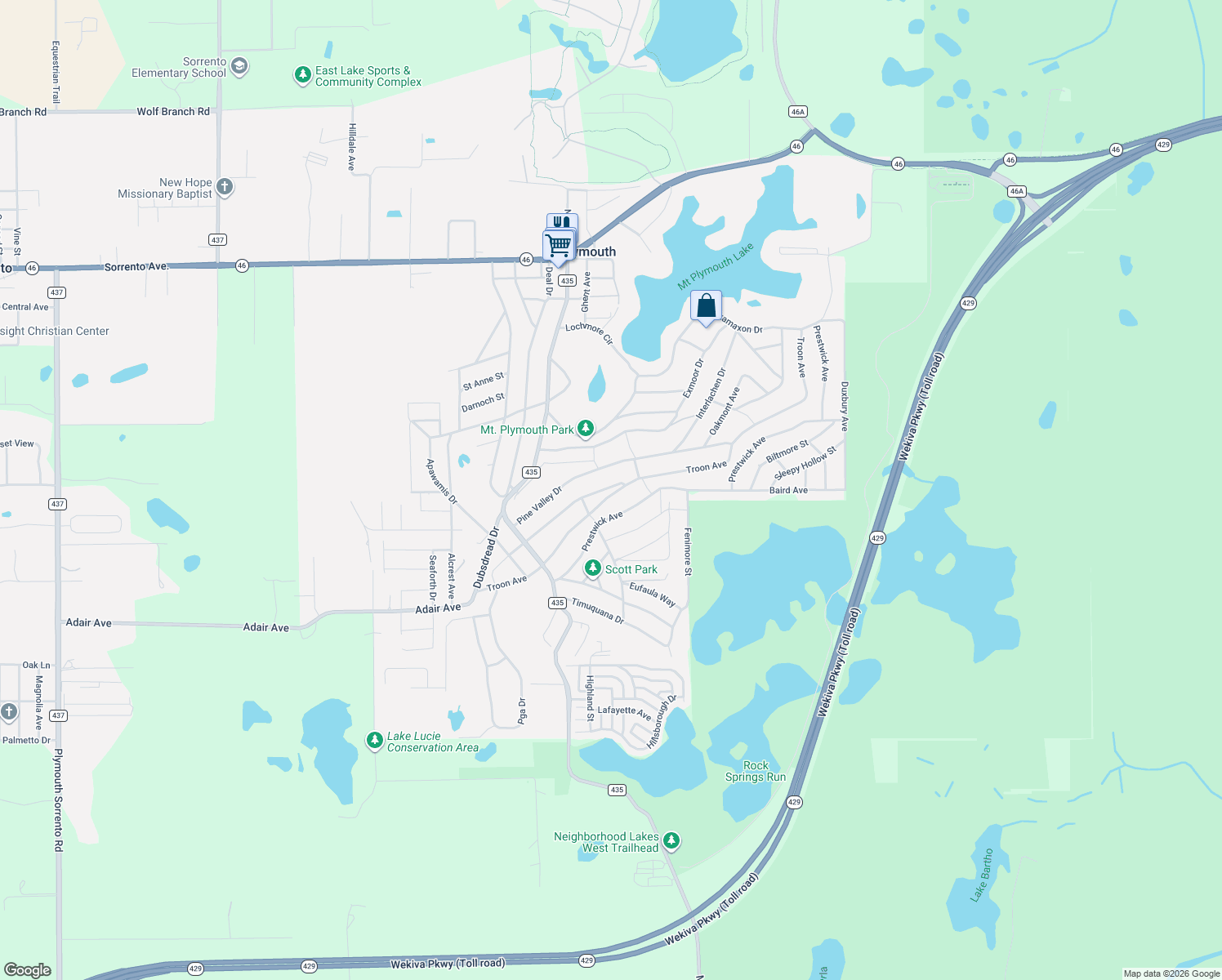 map of restaurants, bars, coffee shops, grocery stores, and more near 25717 Troon Avenue in Sorrento