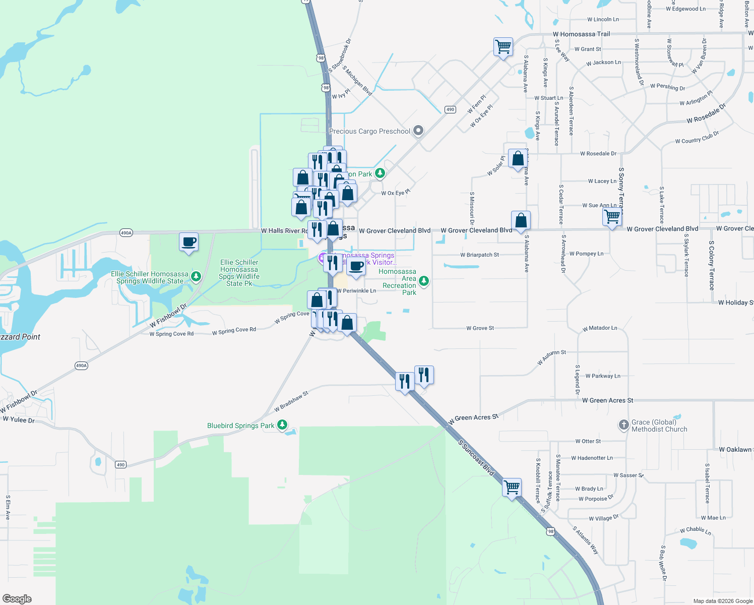 map of restaurants, bars, coffee shops, grocery stores, and more near 8326 West Earl Loop in Homosassa