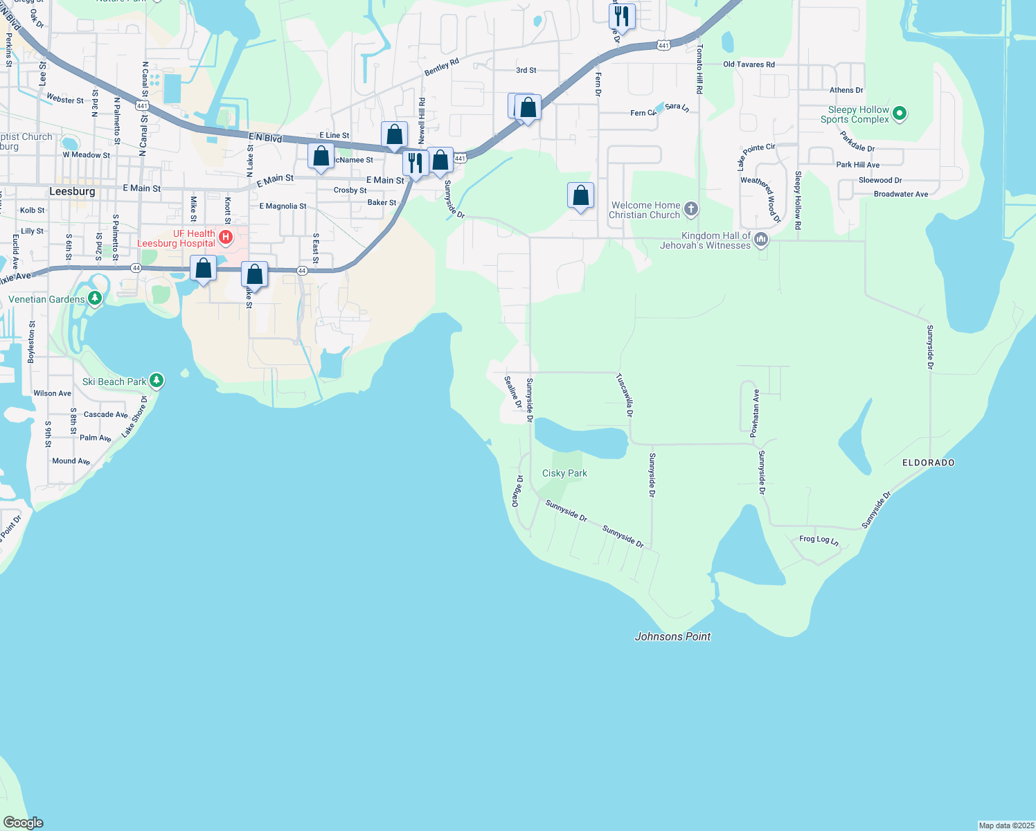 map of restaurants, bars, coffee shops, grocery stores, and more near 6226 Kentucky Avenue in Leesburg