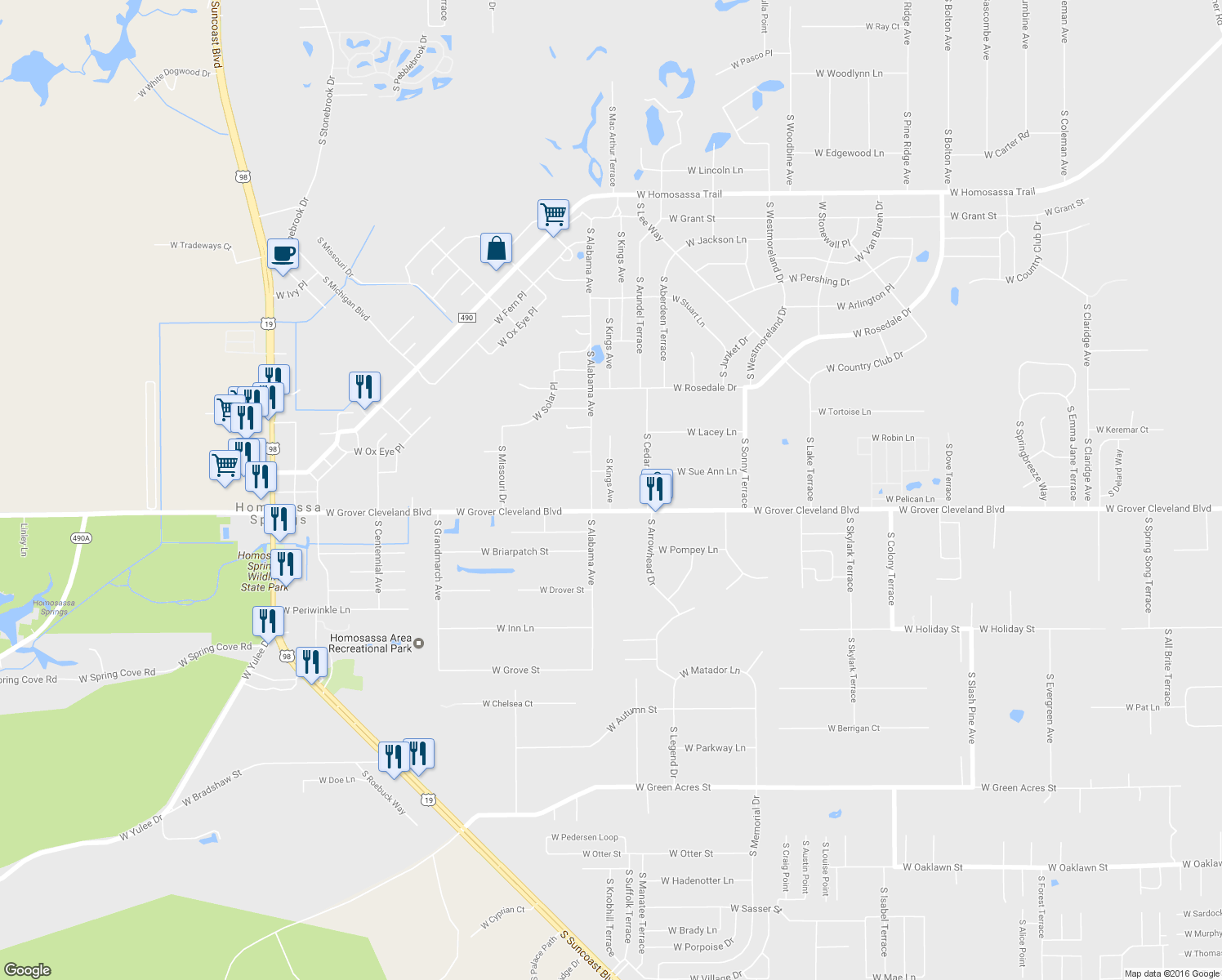 map of restaurants, bars, coffee shops, grocery stores, and more near 3888 South Kings Avenue in Homosassa
