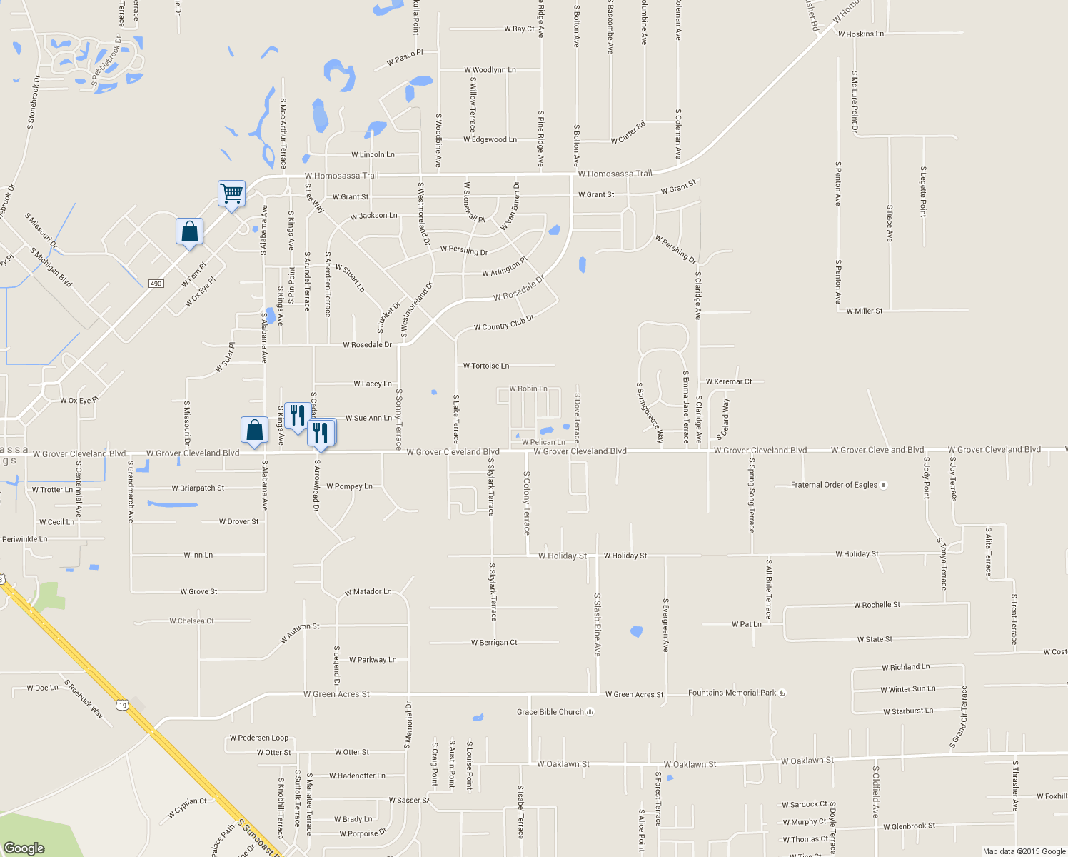 map of restaurants, bars, coffee shops, grocery stores, and more near 6601 West Seagull Lane in Homosassa