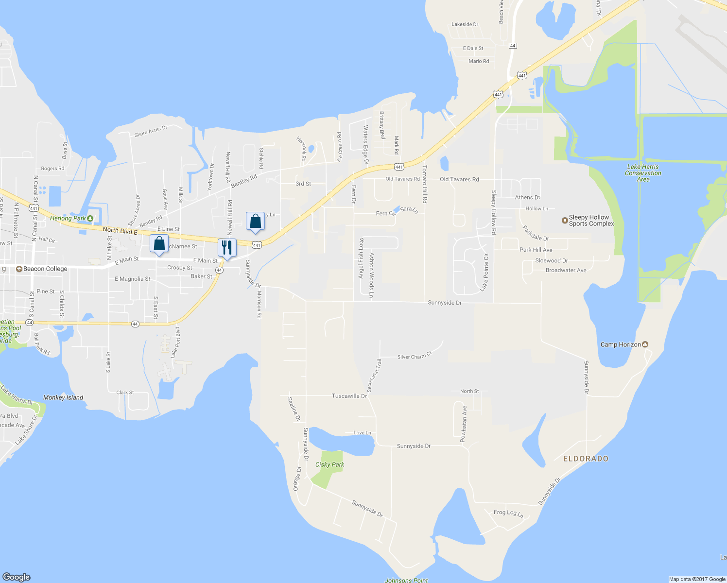 map of restaurants, bars, coffee shops, grocery stores, and more near 2250 Angel Fish Loop in Leesburg