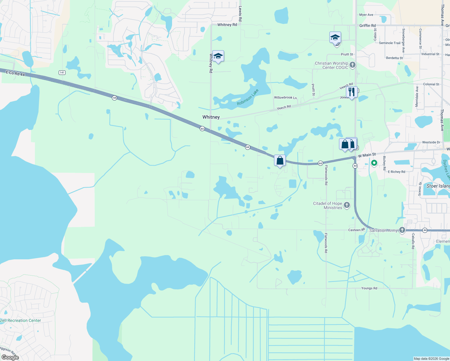 map of restaurants, bars, coffee shops, grocery stores, and more near 31600 Whitney Road in Leesburg