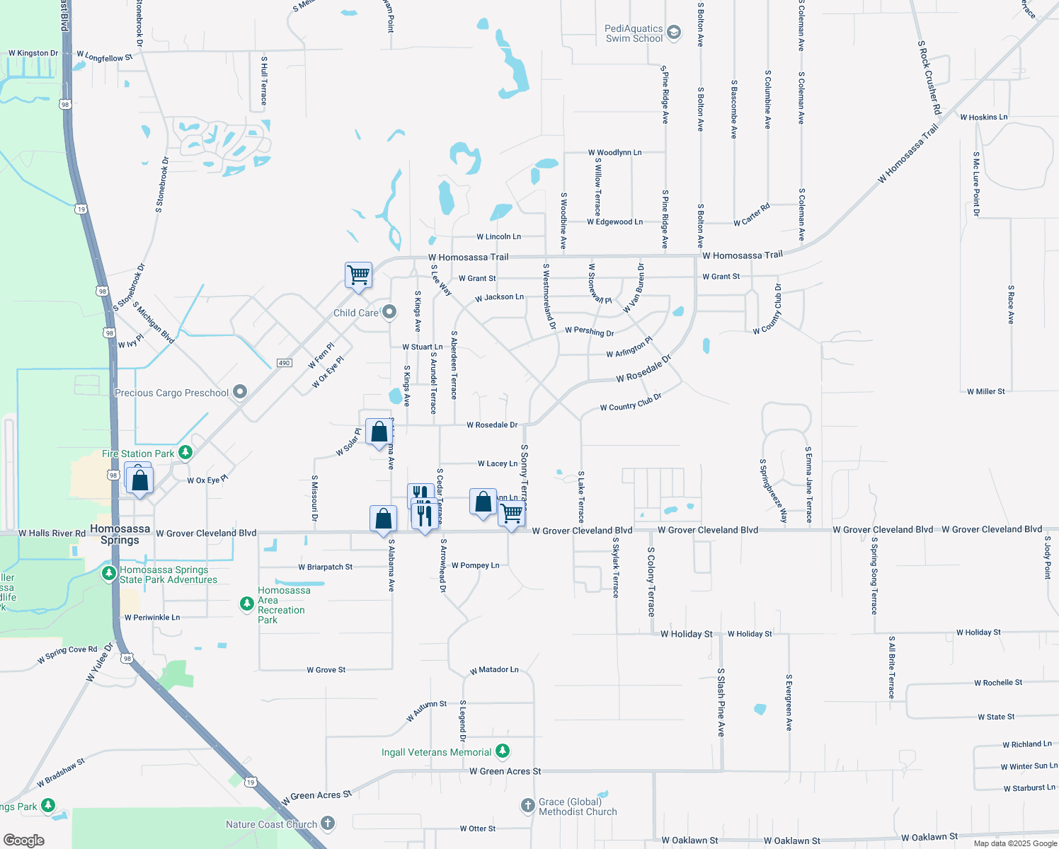 map of restaurants, bars, coffee shops, grocery stores, and more near 7048 West Rosedale Drive in Homosassa