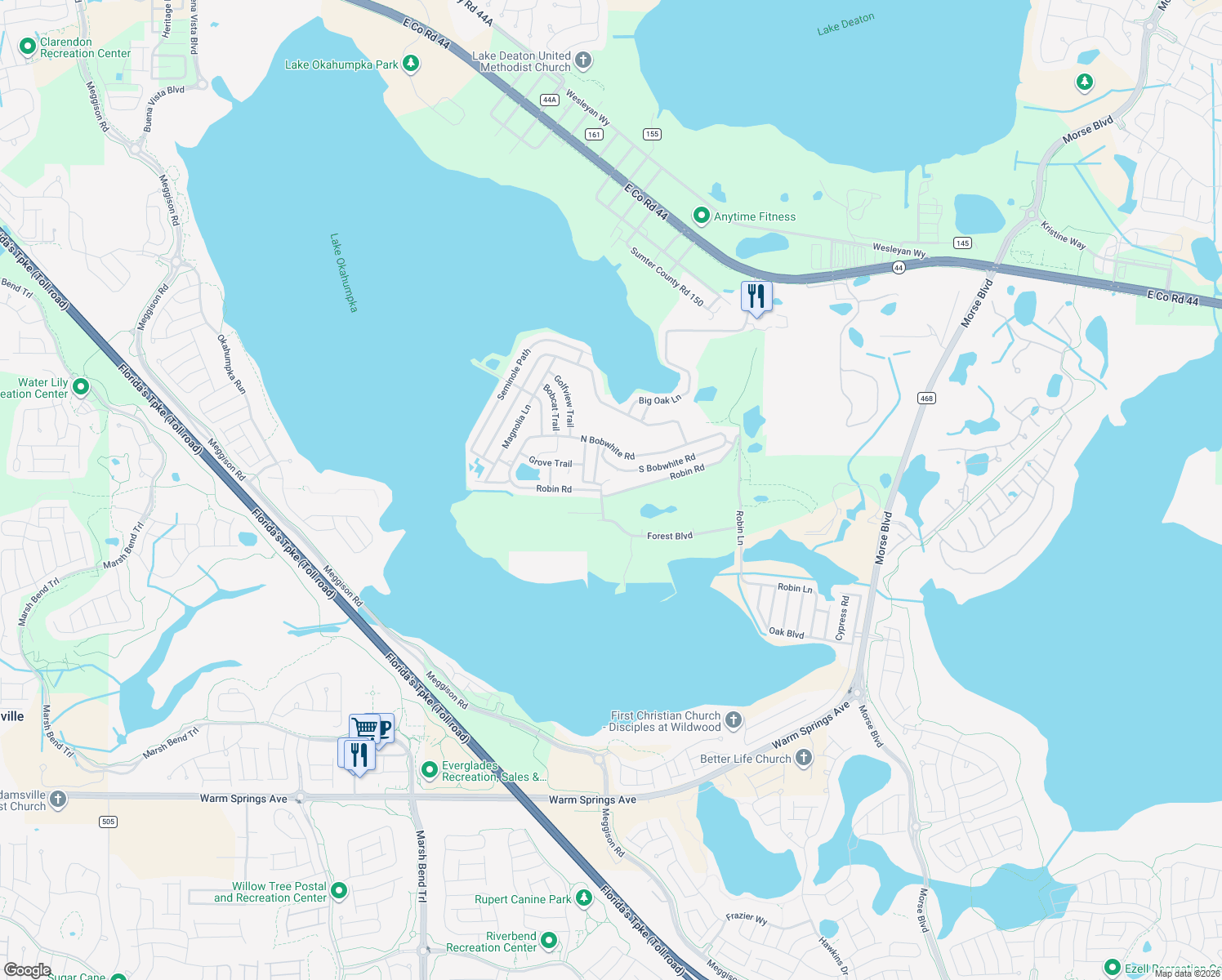 map of restaurants, bars, coffee shops, grocery stores, and more near 38 Robin Rd in Wildwood
