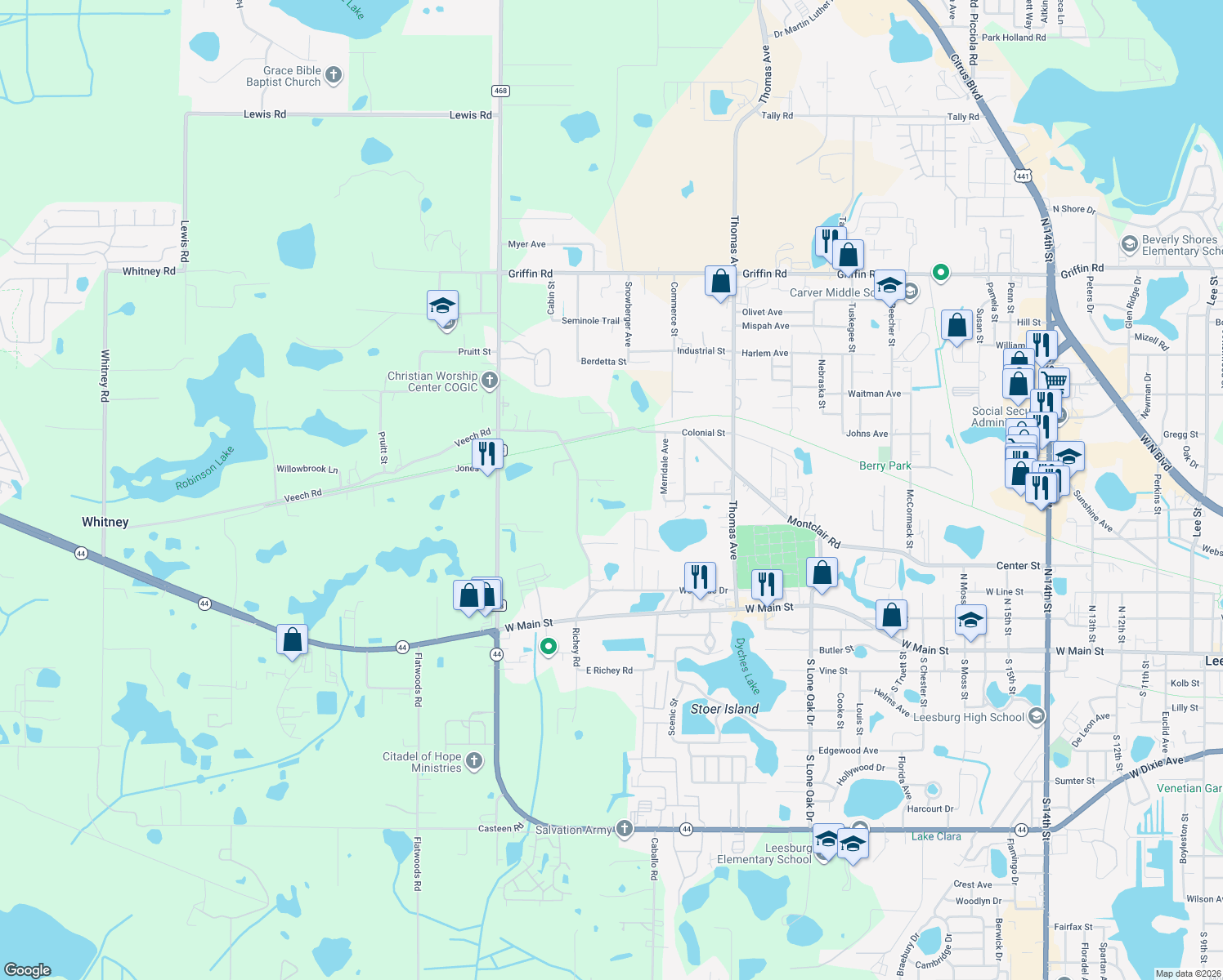 map of restaurants, bars, coffee shops, grocery stores, and more near 2711 Gregory Road in Leesburg