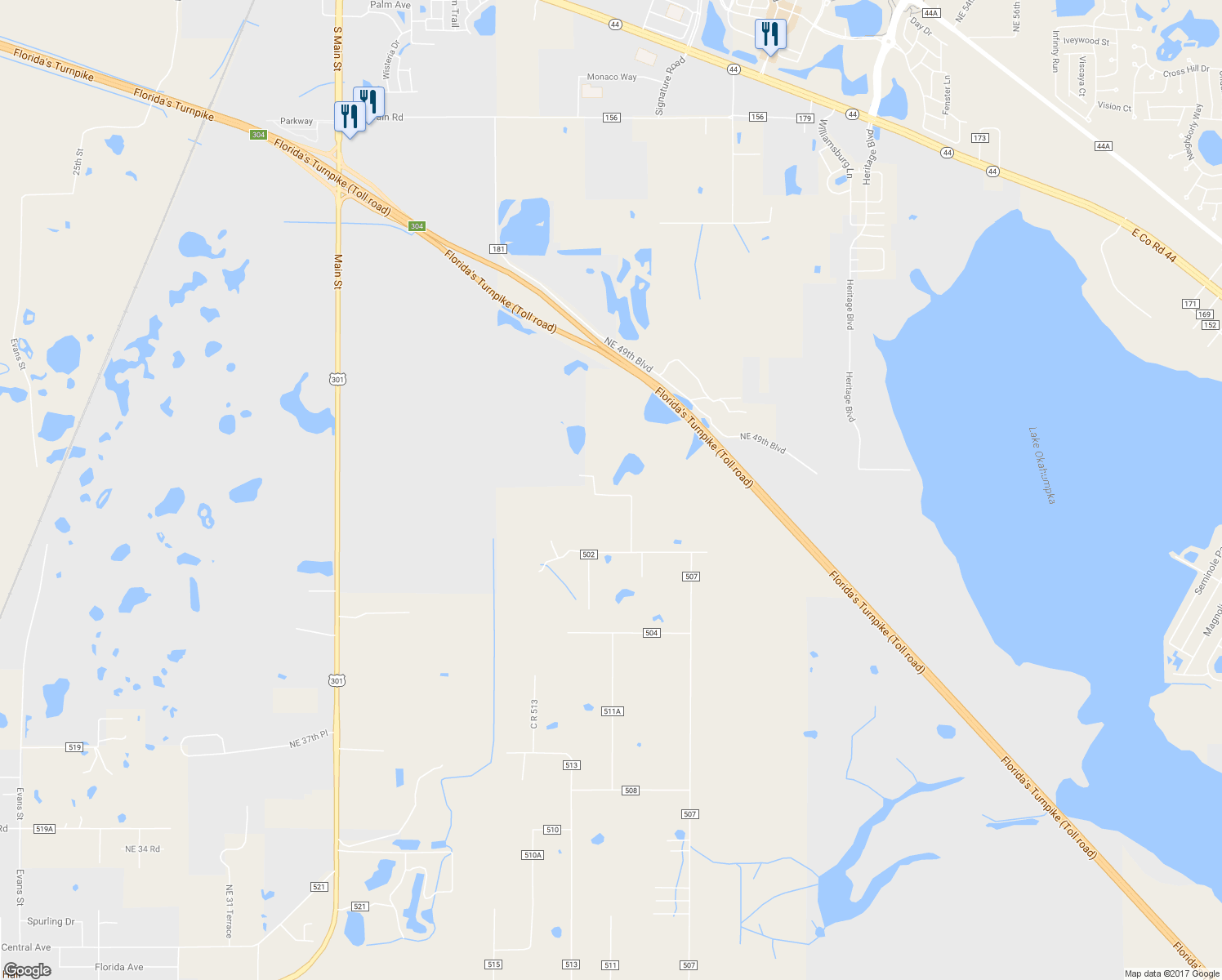 map of restaurants, bars, coffee shops, grocery stores, and more near 4350 Northeast 45th Place in Wildwood