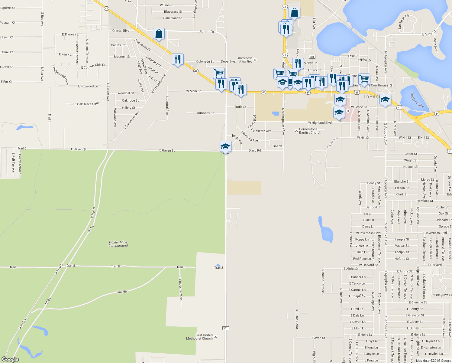 map of restaurants, bars, coffee shops, grocery stores, and more near 630 Pleasant Grove Road in Inverness