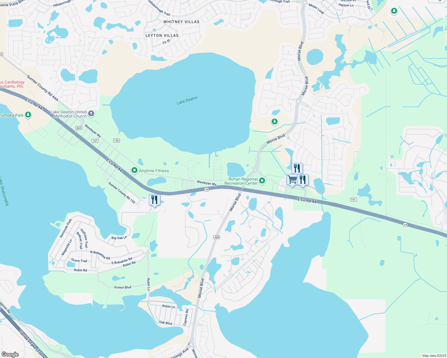map of restaurants, bars, coffee shops, grocery stores, and more near 4771 Northeast 76th Way in Wildwood