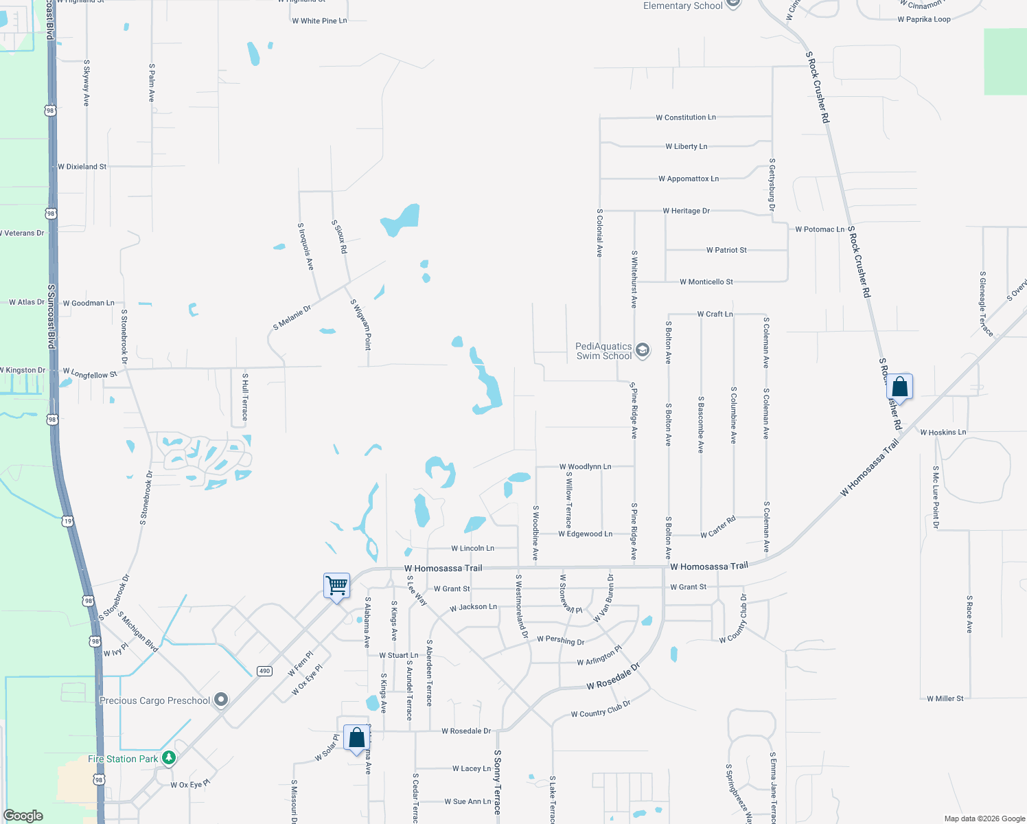 map of restaurants, bars, coffee shops, grocery stores, and more near 2430 South Wakulla Point in Homosassa