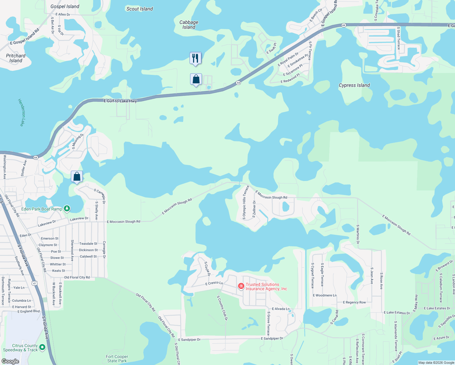 map of restaurants, bars, coffee shops, grocery stores, and more near 8787 East Moccasin Slough Road in Inverness
