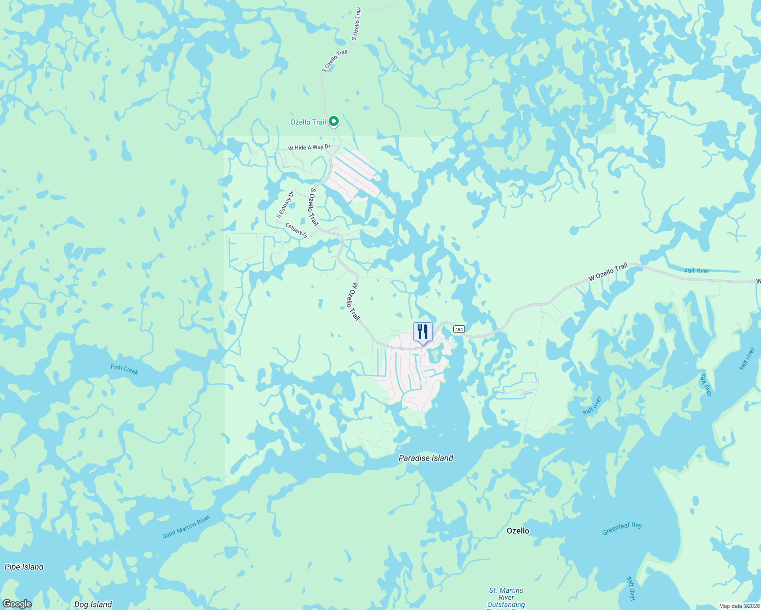 map of restaurants, bars, coffee shops, grocery stores, and more near 14200 West Street Martins Road in Crystal River