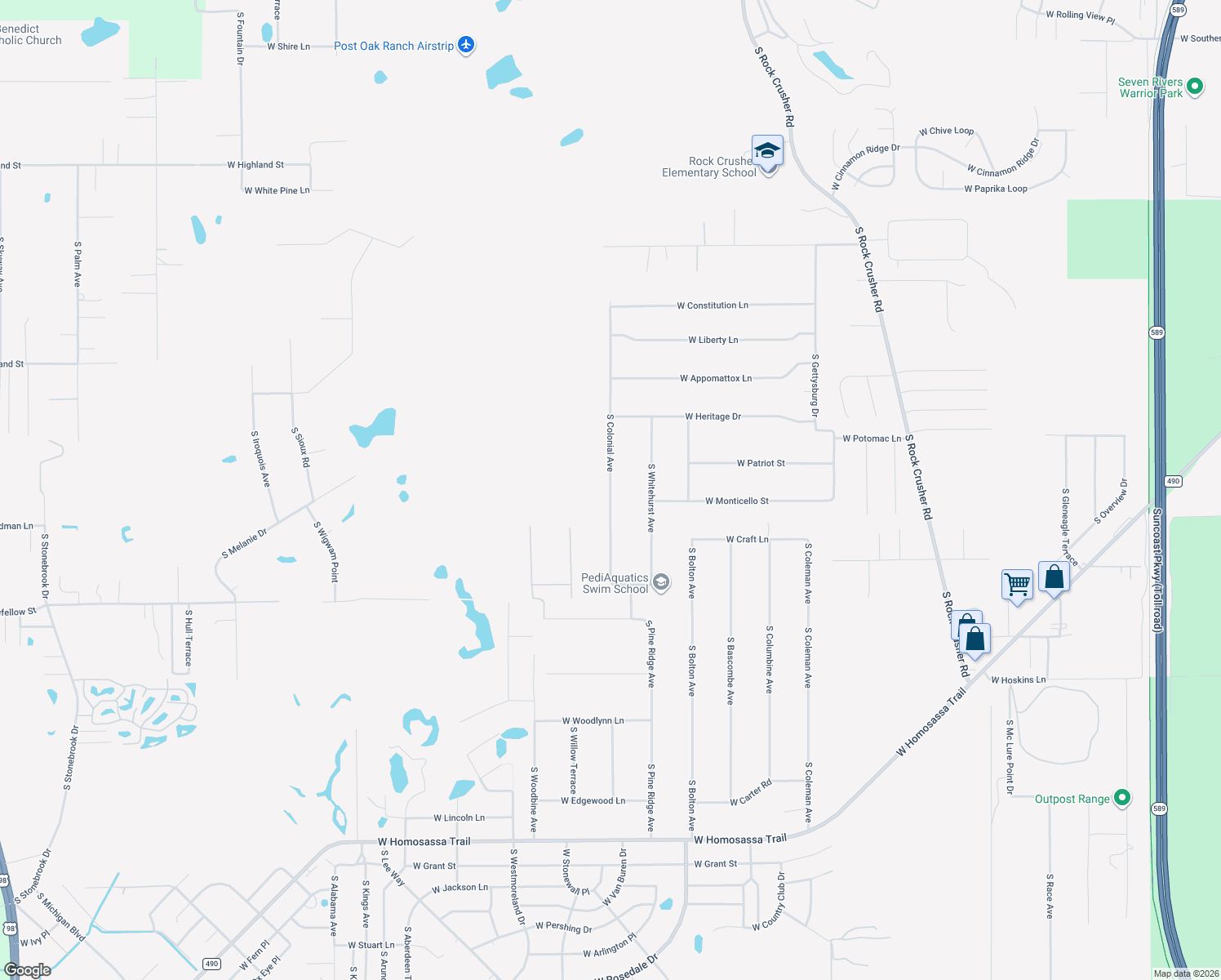 map of restaurants, bars, coffee shops, grocery stores, and more near 1919 South Colonial Avenue in Homosassa
