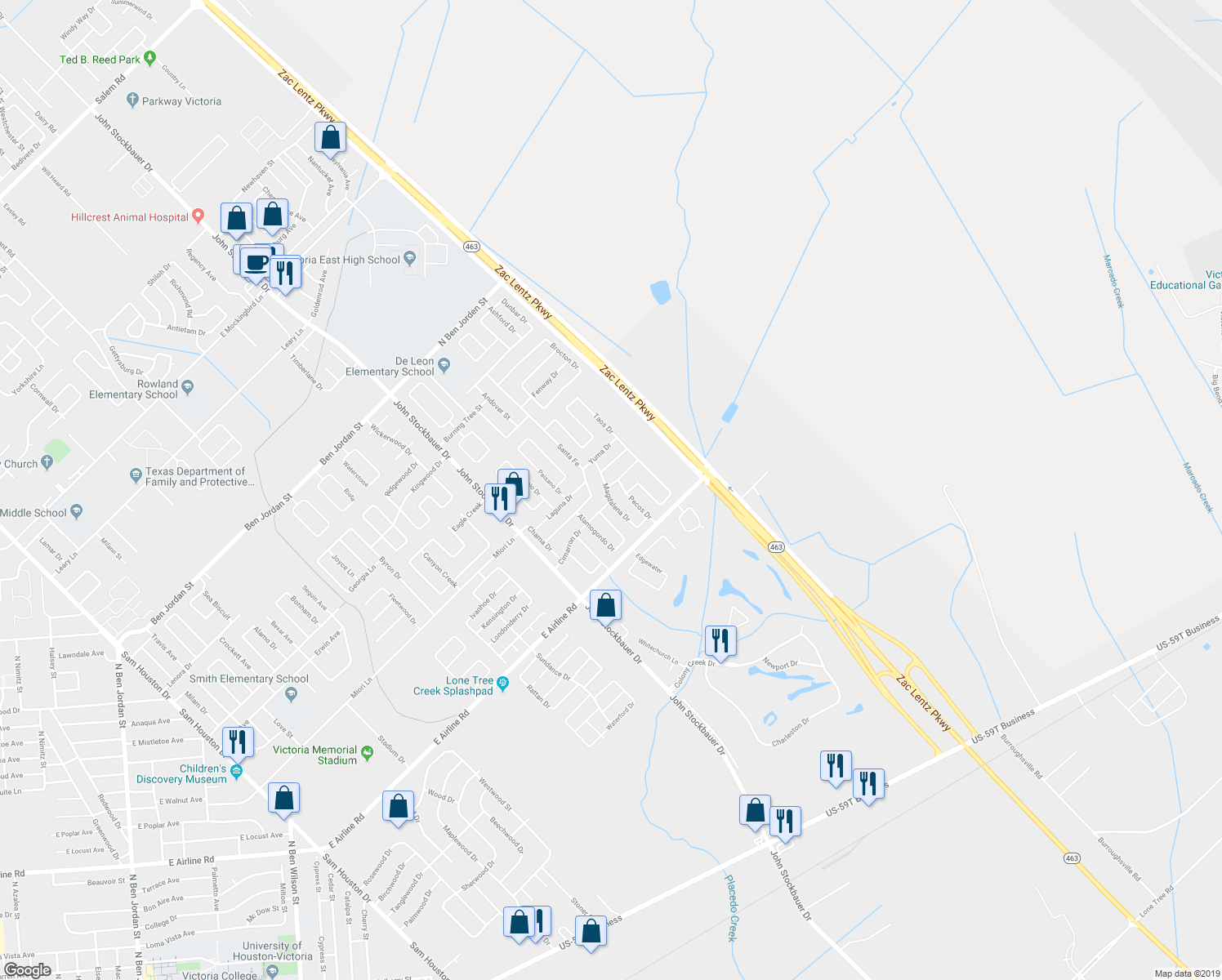 map of restaurants, bars, coffee shops, grocery stores, and more near 306 Magdalena Drive in Victoria