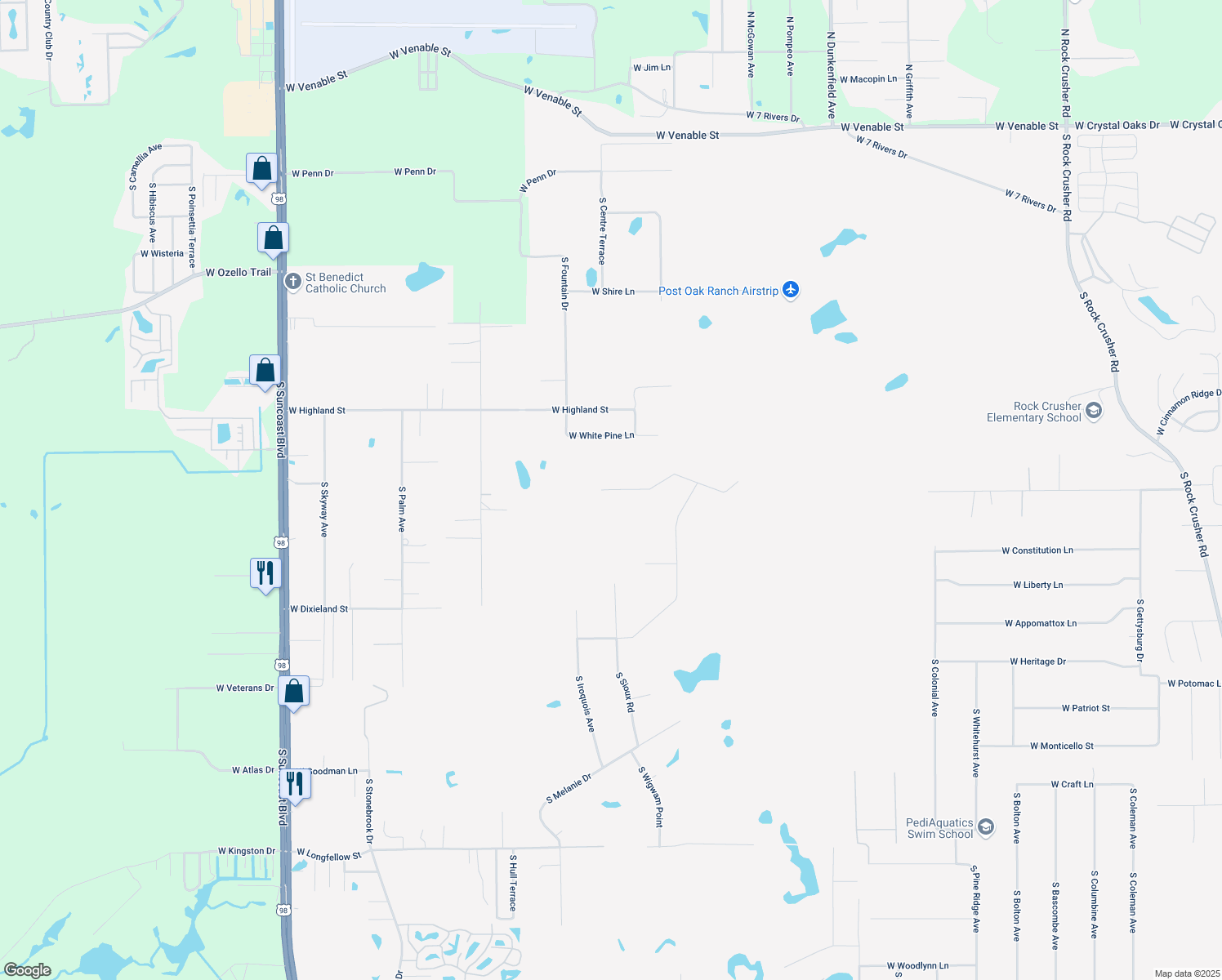 map of restaurants, bars, coffee shops, grocery stores, and more near 7726 West Vineyard Drive in Homosassa