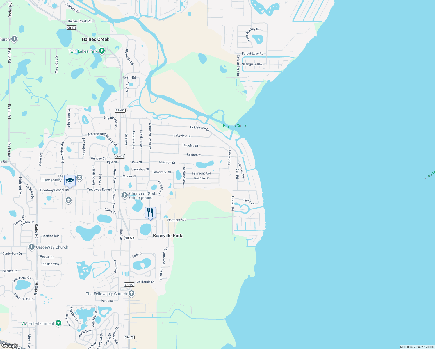 map of restaurants, bars, coffee shops, grocery stores, and more near 34123 Holly Road in Leesburg