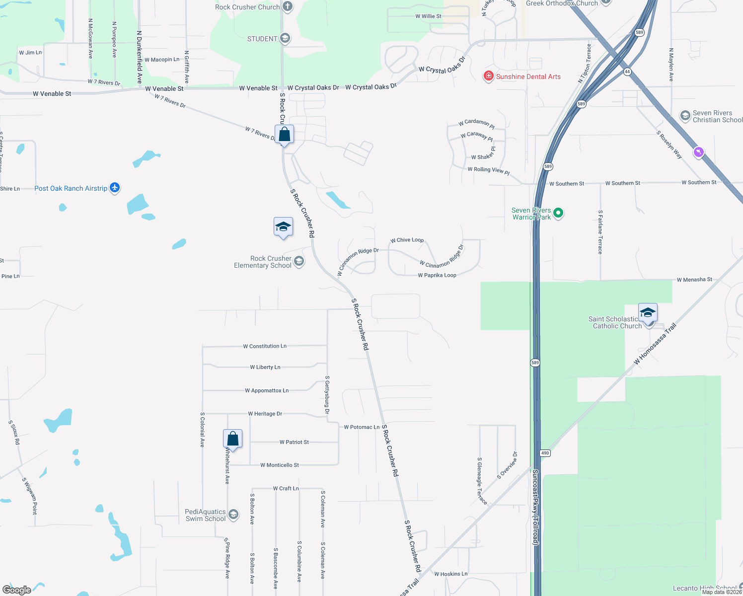 map of restaurants, bars, coffee shops, grocery stores, and more near 5515 West Nobis Circle in Homosassa