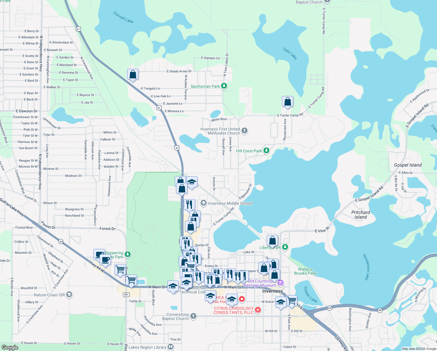 map of restaurants, bars, coffee shops, grocery stores, and more near 809 Inverie Drive in Inverness