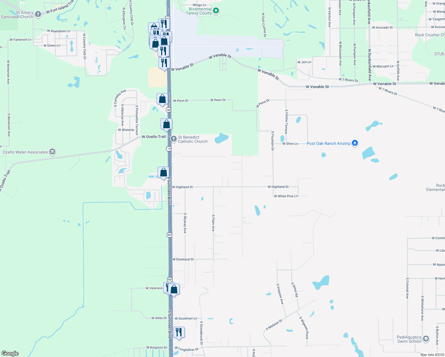 map of restaurants, bars, coffee shops, grocery stores, and more near 771 South Ebenezer Point in Homosassa