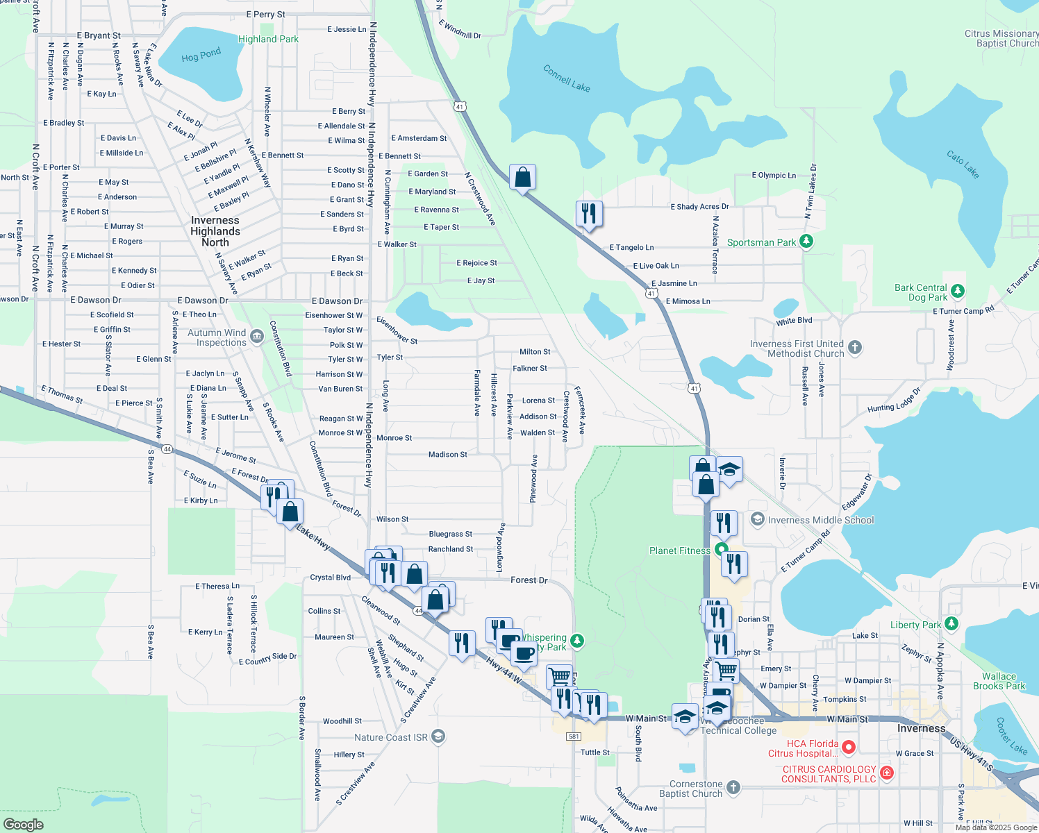 map of restaurants, bars, coffee shops, grocery stores, and more near 2010 Addison Street in Inverness