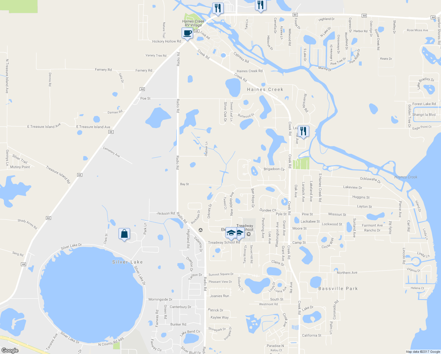 map of restaurants, bars, coffee shops, grocery stores, and more near 10349 Bay Street in Leesburg