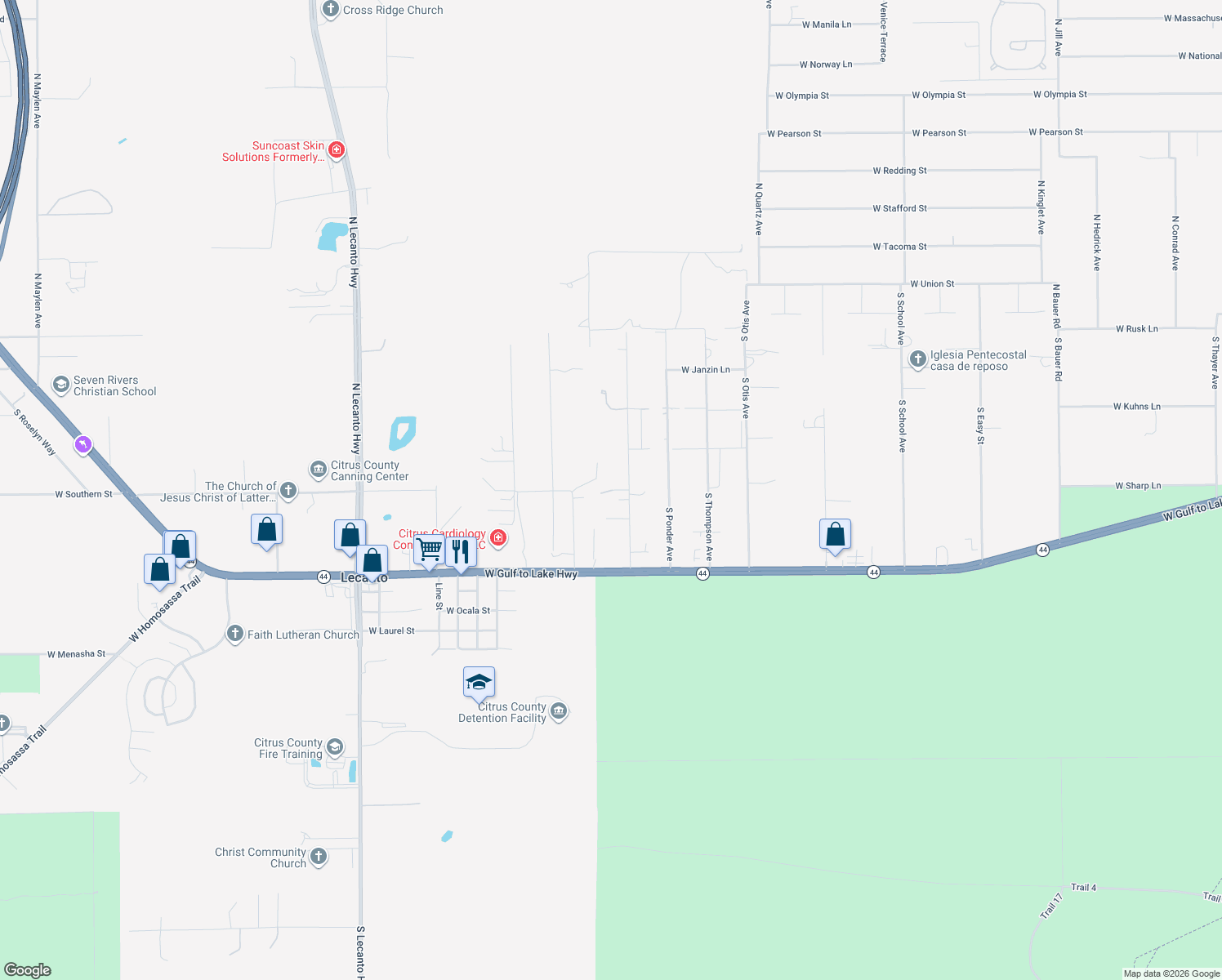 map of restaurants, bars, coffee shops, grocery stores, and more near 2499 West Camel Lane in Lecanto