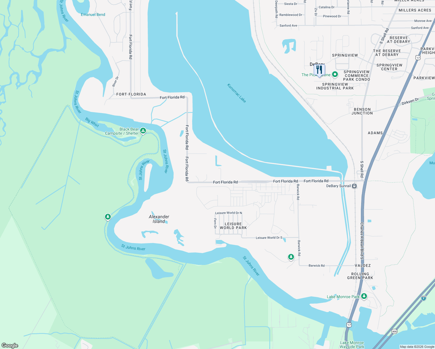 map of restaurants, bars, coffee shops, grocery stores, and more near 786 Fort Florida Road in DeBary