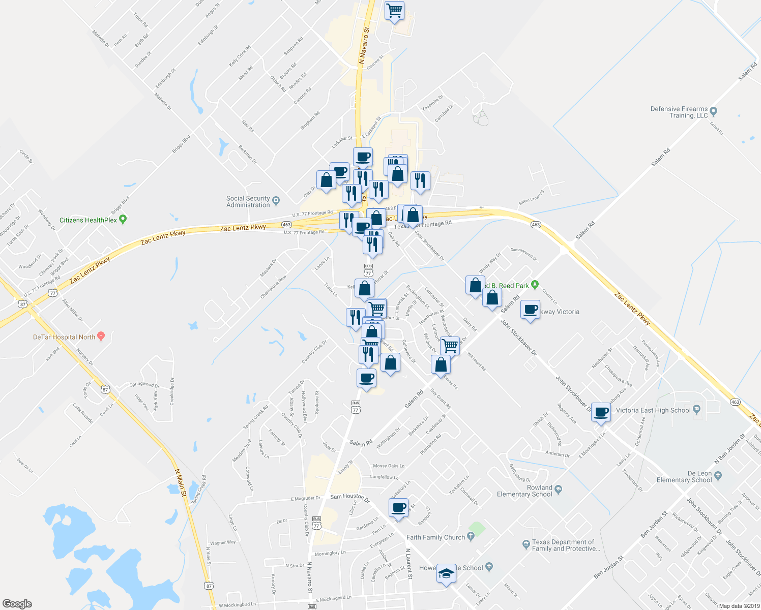 map of restaurants, bars, coffee shops, grocery stores, and more near 404 Buckingham Street in Victoria